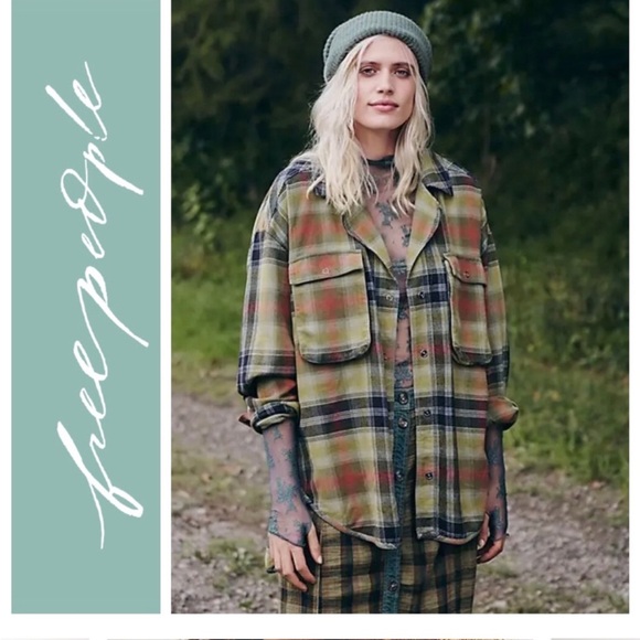New NWOT Free People Izzy Cargo Flannel Shirt - Picture 2 of 13